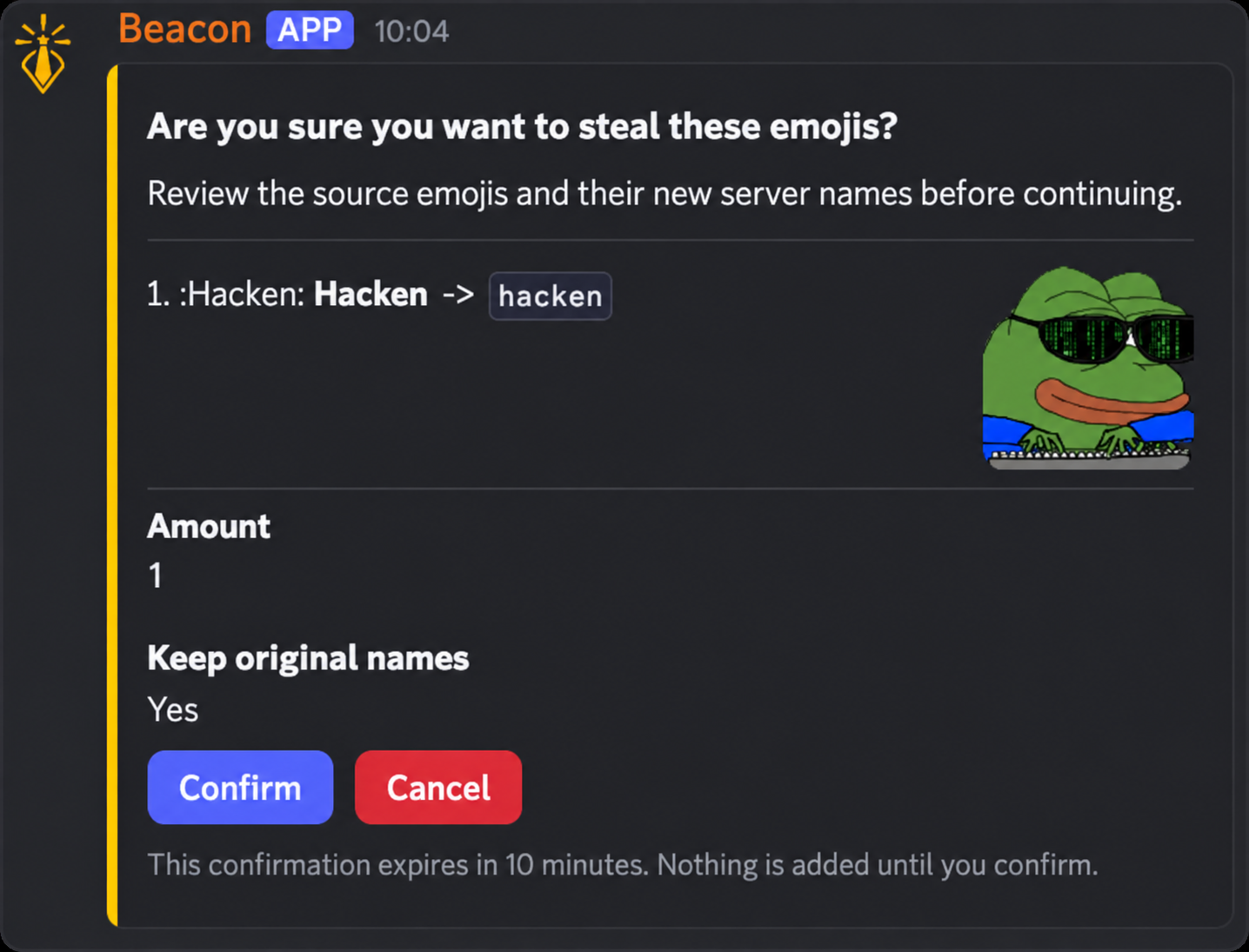 Beacon emoji steal confirmation in Discord